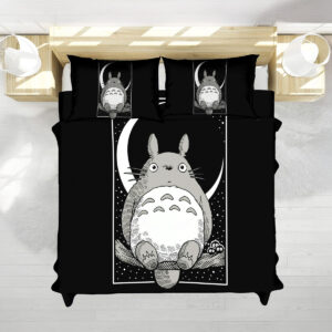 Black & White Totoro Minimalist Moon Studio Ghibli Bedding Set