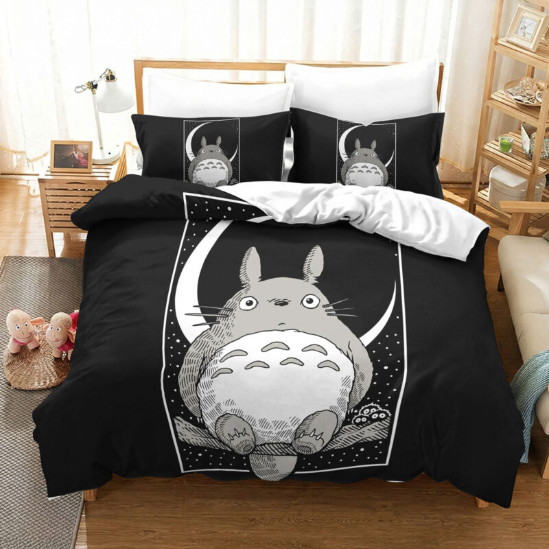 Black White Totoro Minimalist Moon Studio Ghibli Bedding Set