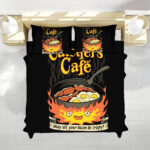 Studio Ghibli Calcifer Cafe Breakfast Skillet Black Bedding Set