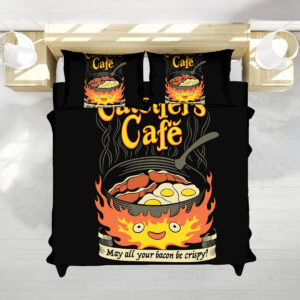 Studio Ghibli Calcifer Cafe Breakfast Skillet Black Bedding Set