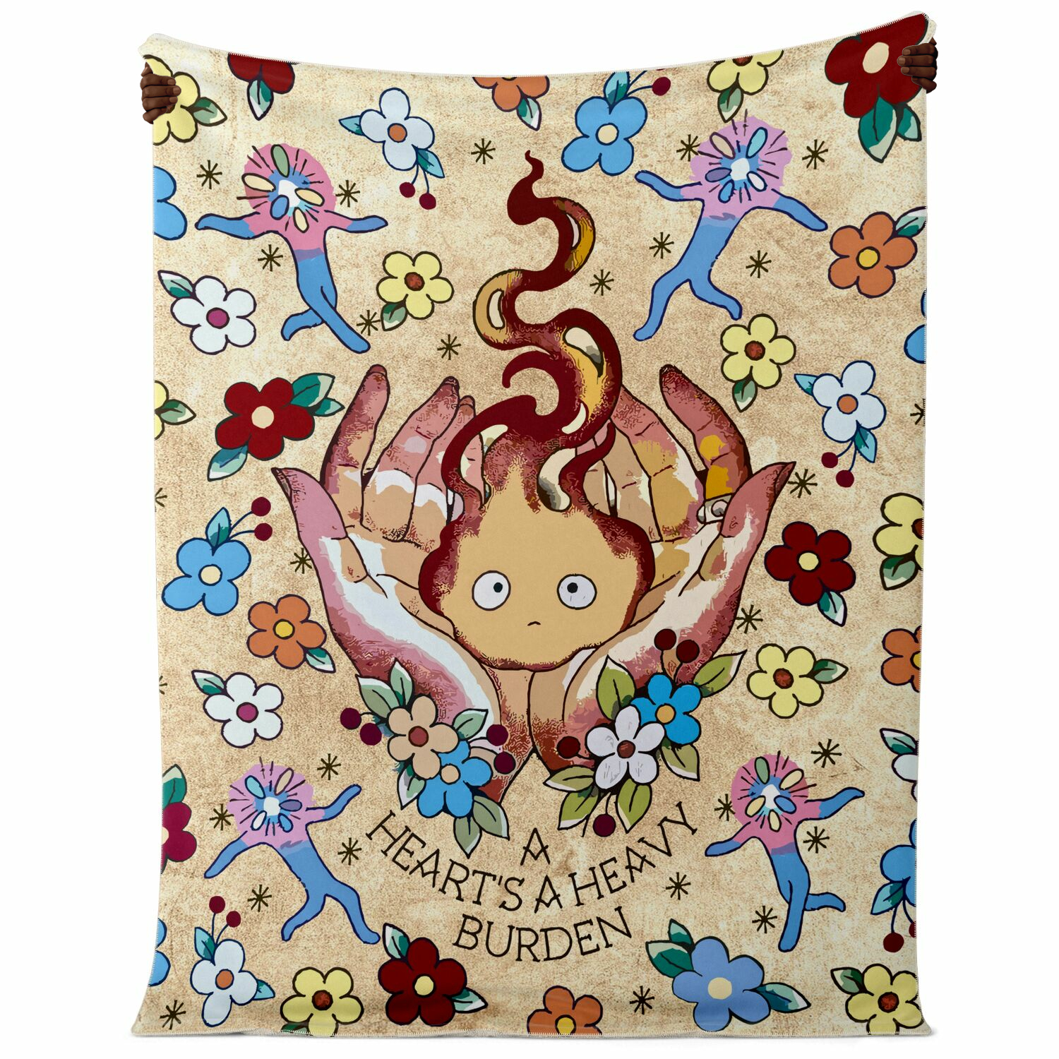 Calcifer Floral “A Heart’s A Heavy Burden” Sherpa-Style Blanket