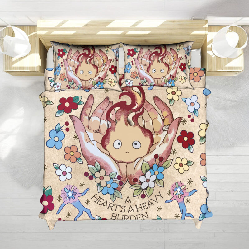 Calcifer Floral Art Bedding Set – Howls Moving Castle Studio Ghibli Duvet Cover 2