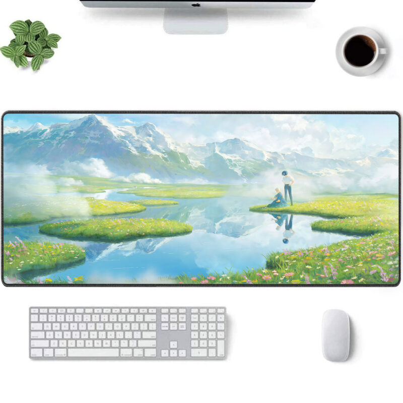 Howls Moving Castle Lake Reflection Scenic XXL Desk Mat 3