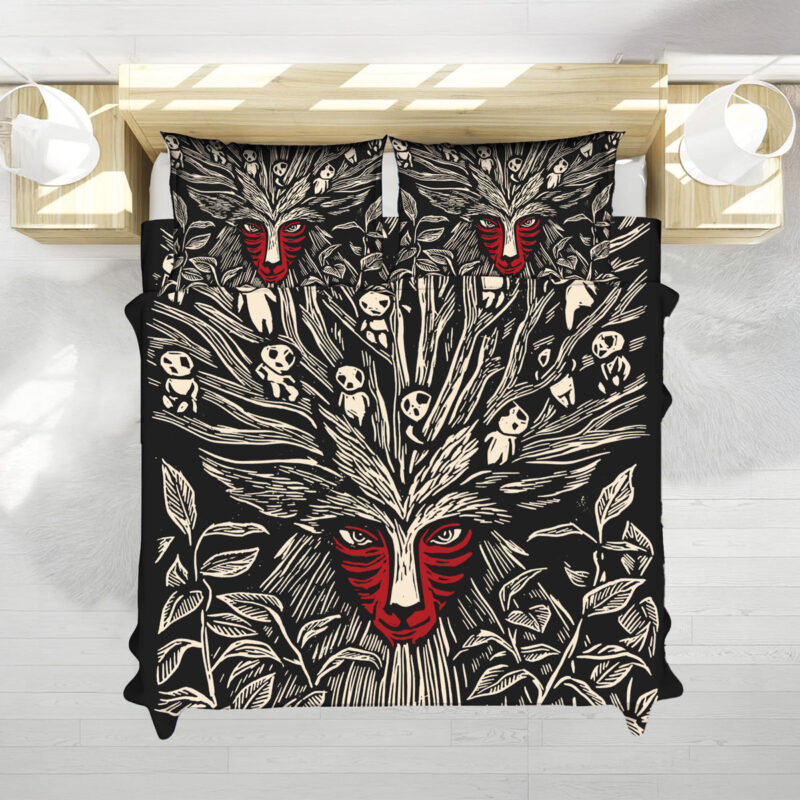 Mononoke Forest Spirit Woodcut Art Bed Set for Ghibli Fans 2