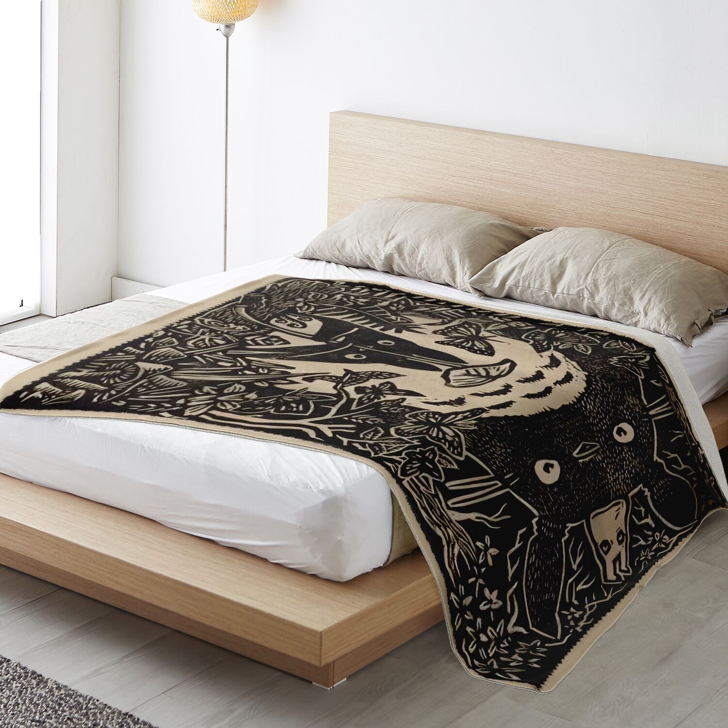 My Neighbor Totoro Forest Woodcut Art Sherpa-Style Blanket - Image 2
