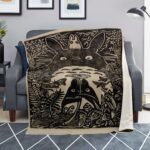 My Neighbor Totoro Forest Woodcut Art Sherpa-Style Blanket