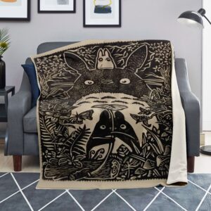 My Neighbor Totoro Forest Woodcut Art Sherpa-Style Blanket