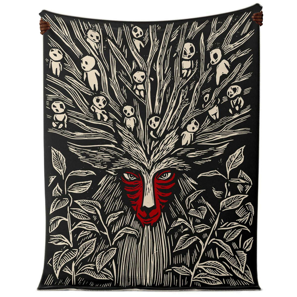 Princess Mononoke Forest Spirit Mask Sherpa-Style Blanket - Image 2
