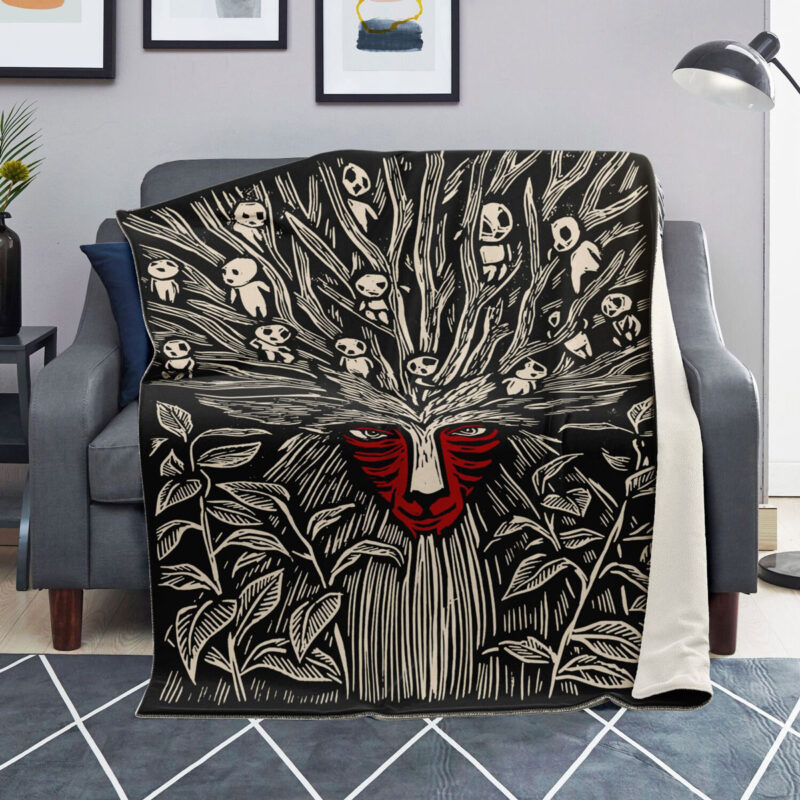 Princess Mononoke Forest Spirit Mask Sherpa Style Blanket 4