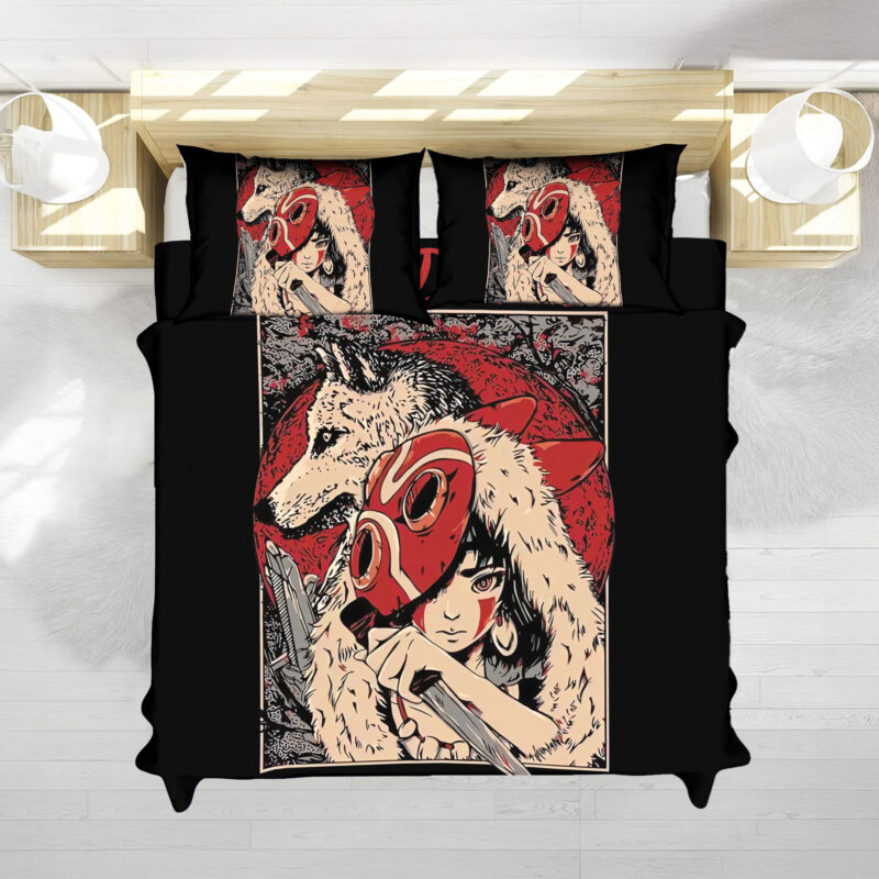 Princess Mononoke Red Moon Warrior Vintage Bedding Set 3
