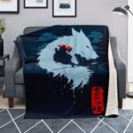 Princess Mononoke Wolf Spirit Silhouette Sherpa-Style Blanket