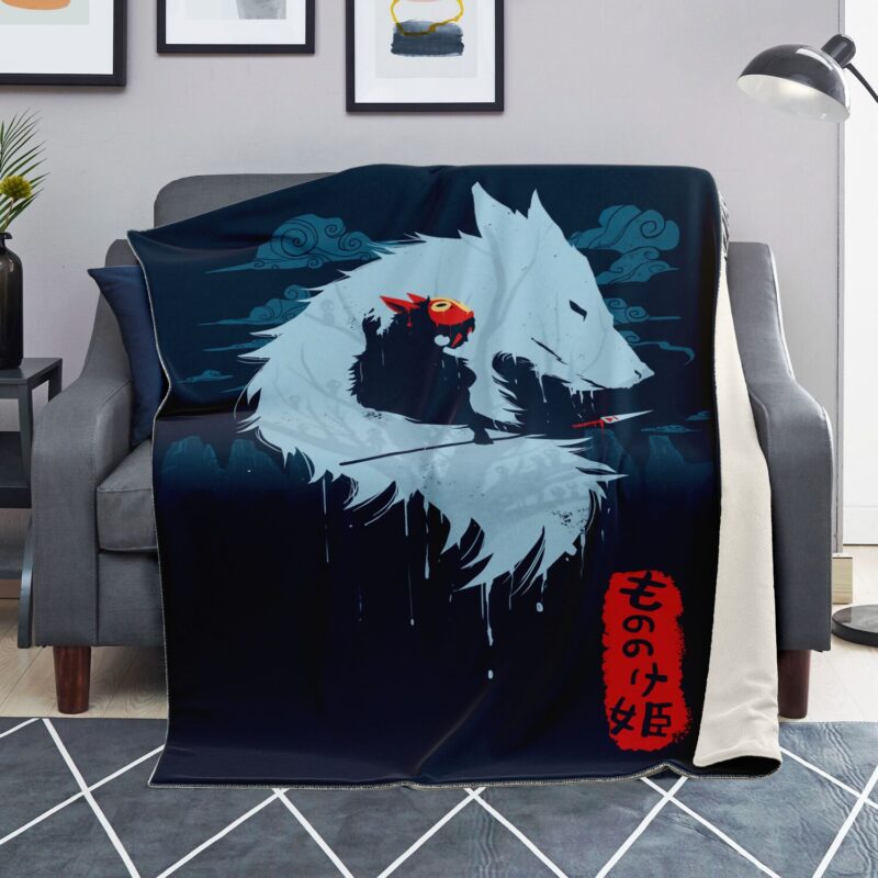 Princess Mononoke Wolf Spirit Silhouette Sherpa Style Blanket 4