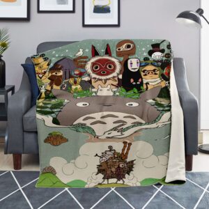 Studio Ghibli Characters Collage Vintage Poster Sherpa-Style Blanket