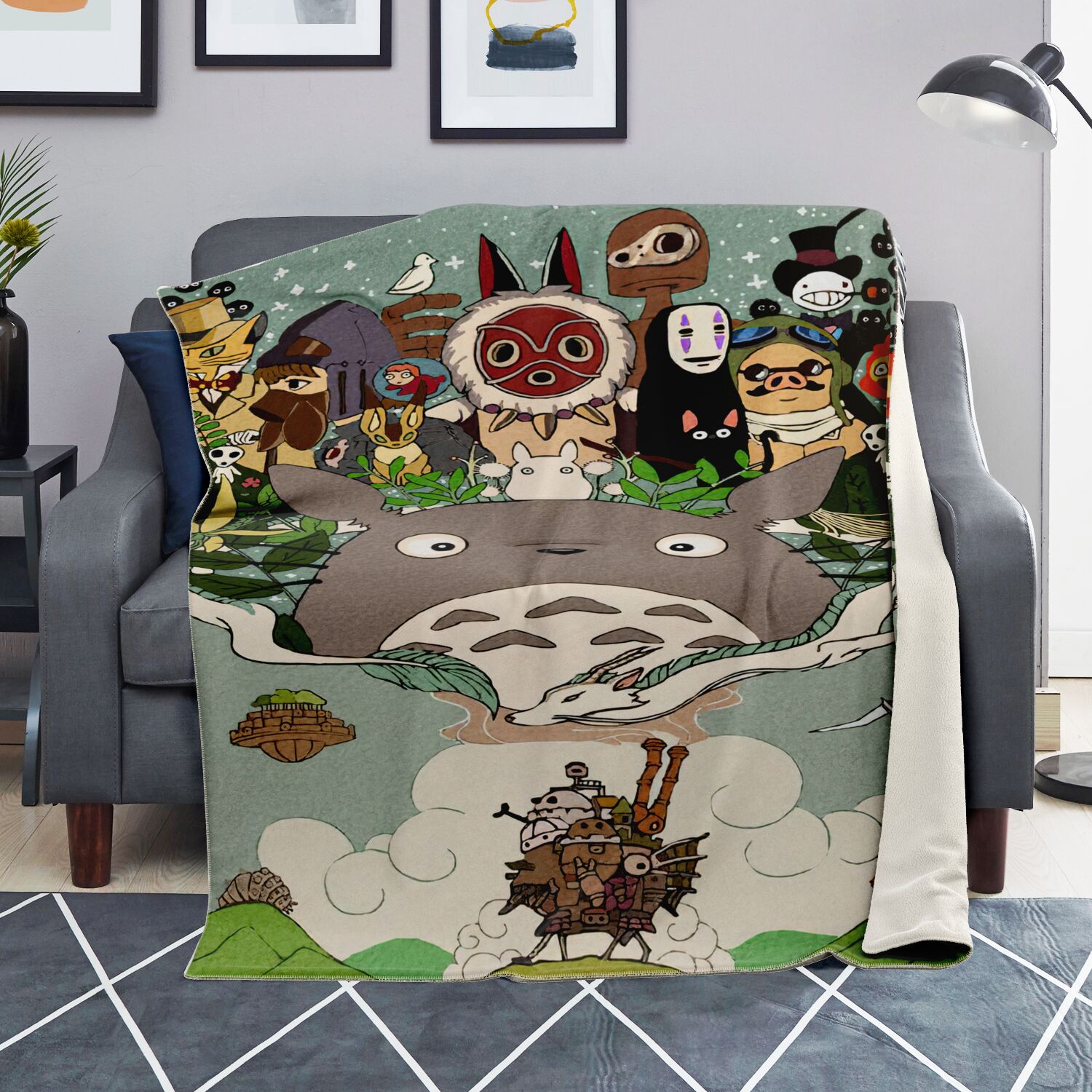 Studio Ghibli Characters Collage Vintage Poster Sherpa-Style Blanket