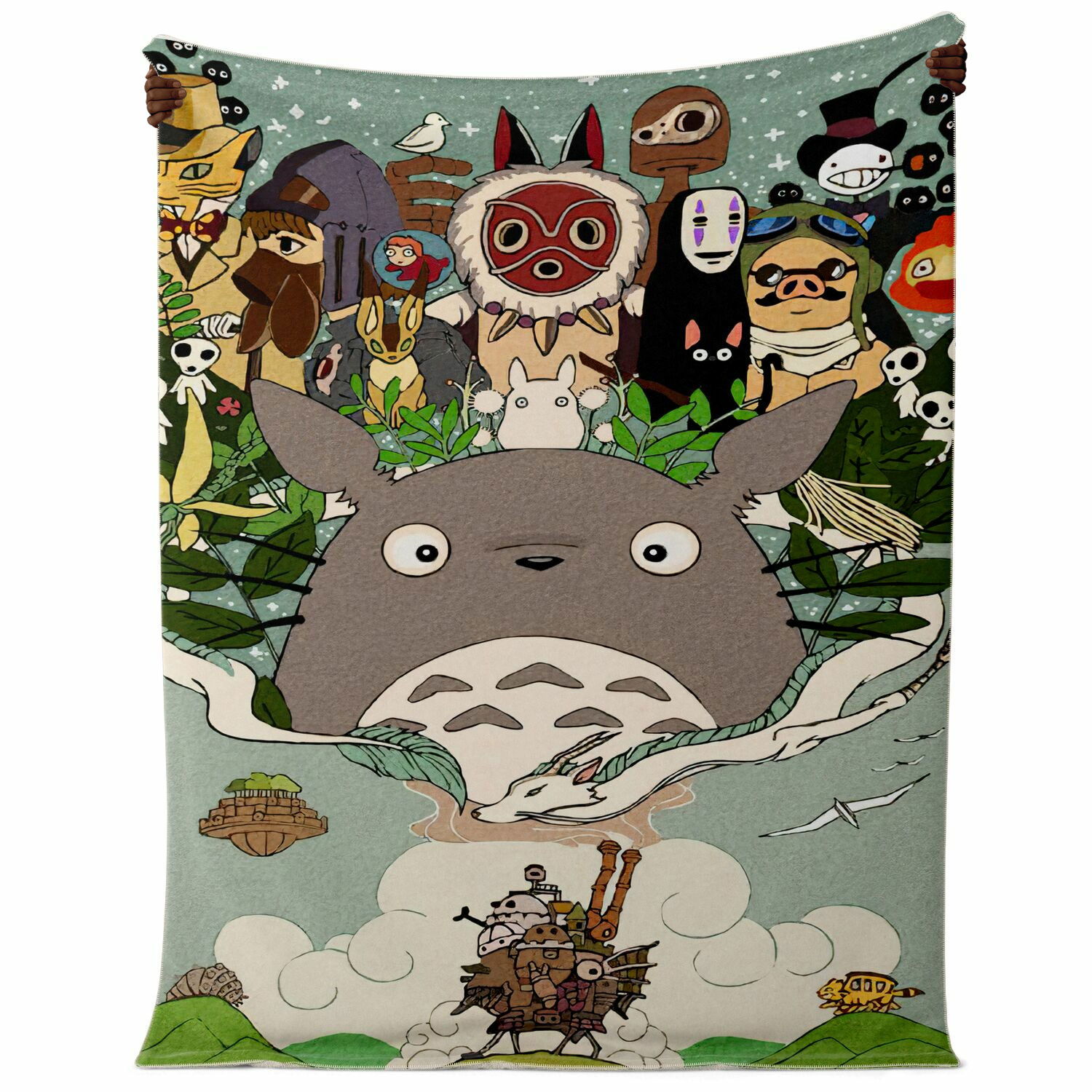 Studio Ghibli Characters Collage Vintage Poster Sherpa-Style Blanket - Image 2