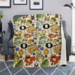 Studio Ghibli Characters Pattern Cozy Sherpa-Style Blanket