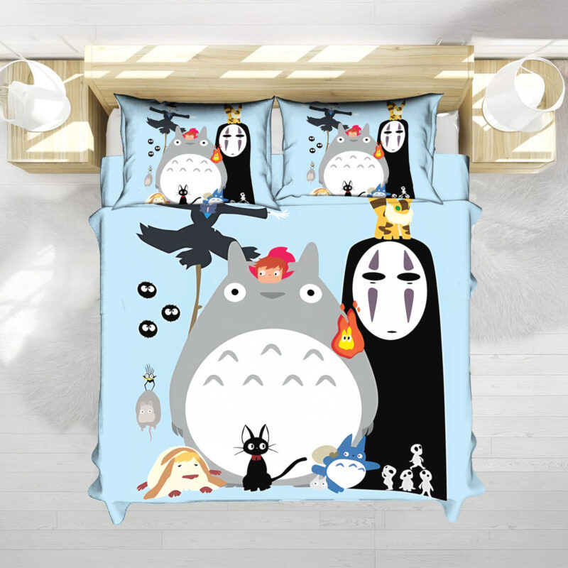 Studio Ghibli Cute Characters Pastel Blue Bedding Set 3