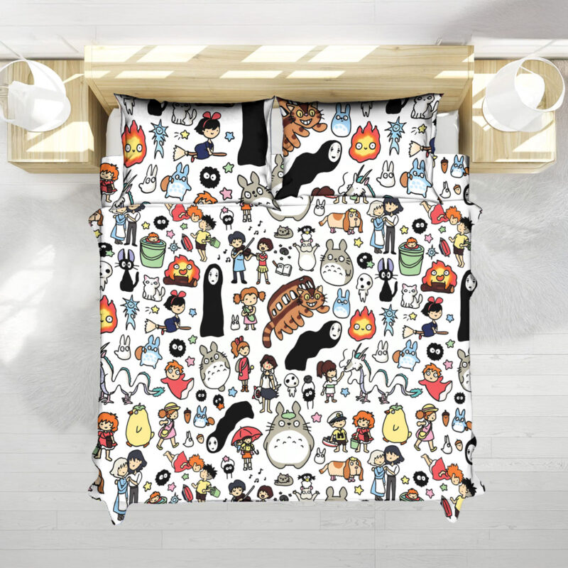 Studio Ghibli Doodle Pattern Cute Characters Bed Set 2