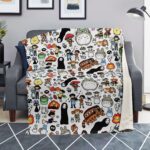 Studio Ghibli Full Chibi Doodle Characters Sherpa-Style Blanket