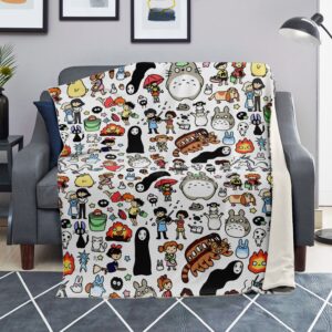 Studio Ghibli Full Chibi Doodle Characters Sherpa-Style Blanket