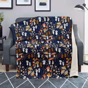 Studio Ghibli Kodama Forest Spirit Cozy Sherpa-Style Blanket
