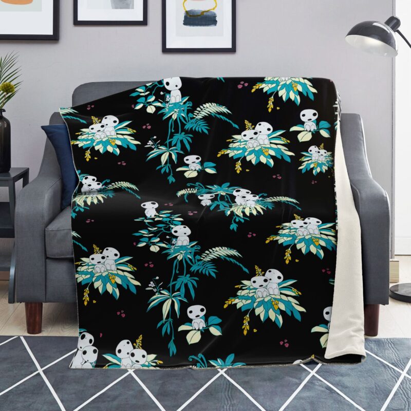 Studio Ghibli Kodama Forest Spirits Black Sherpa Style Blanket 1