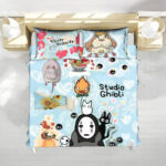 Studio Ghibli Pastel Blue Cute Characters Bed Set