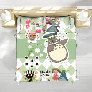 Studio Ghibli Pastel Green Cute Characters Bed Set