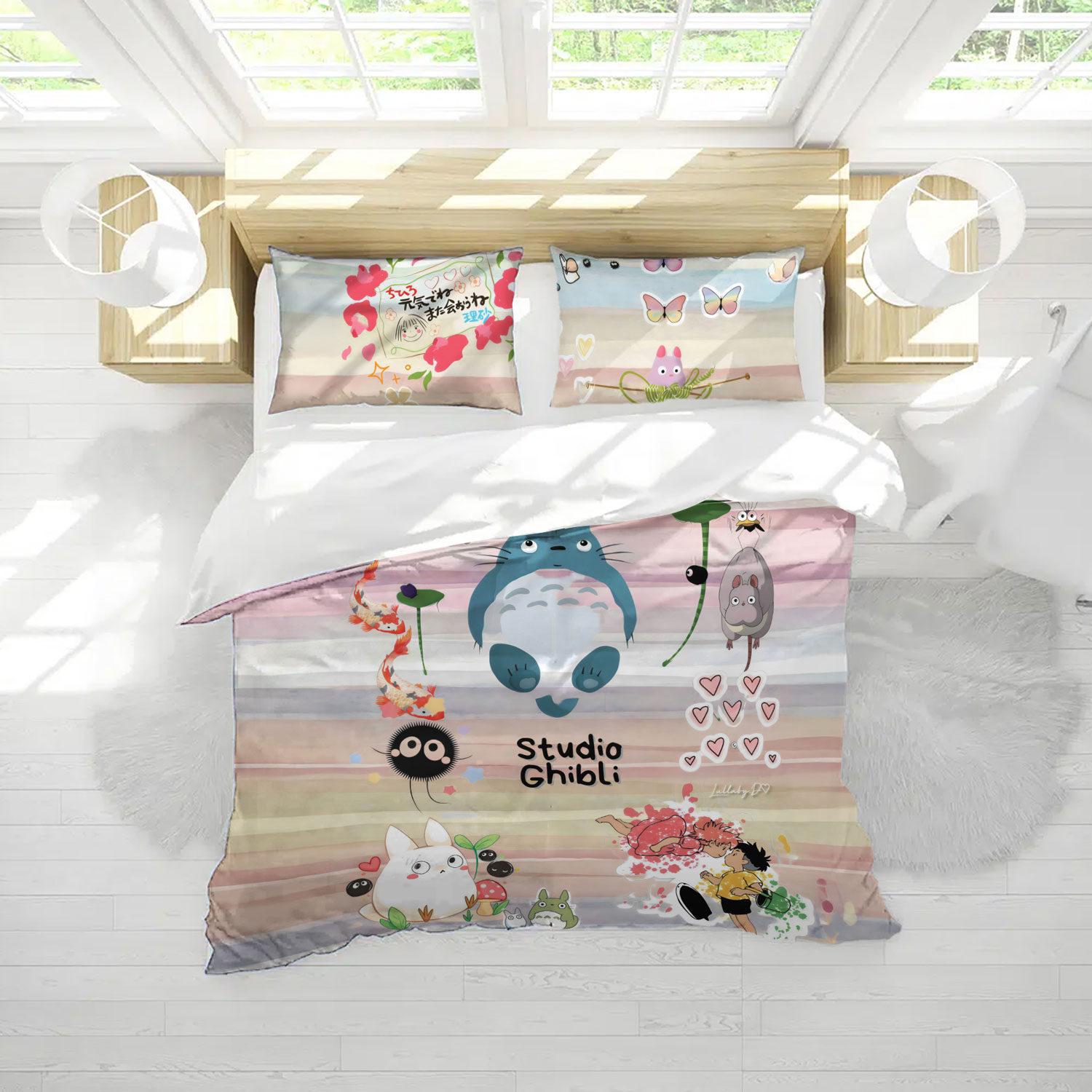 Studio Ghibli Pastel Rainbow Totoro & Friends Bed Set - Image 4