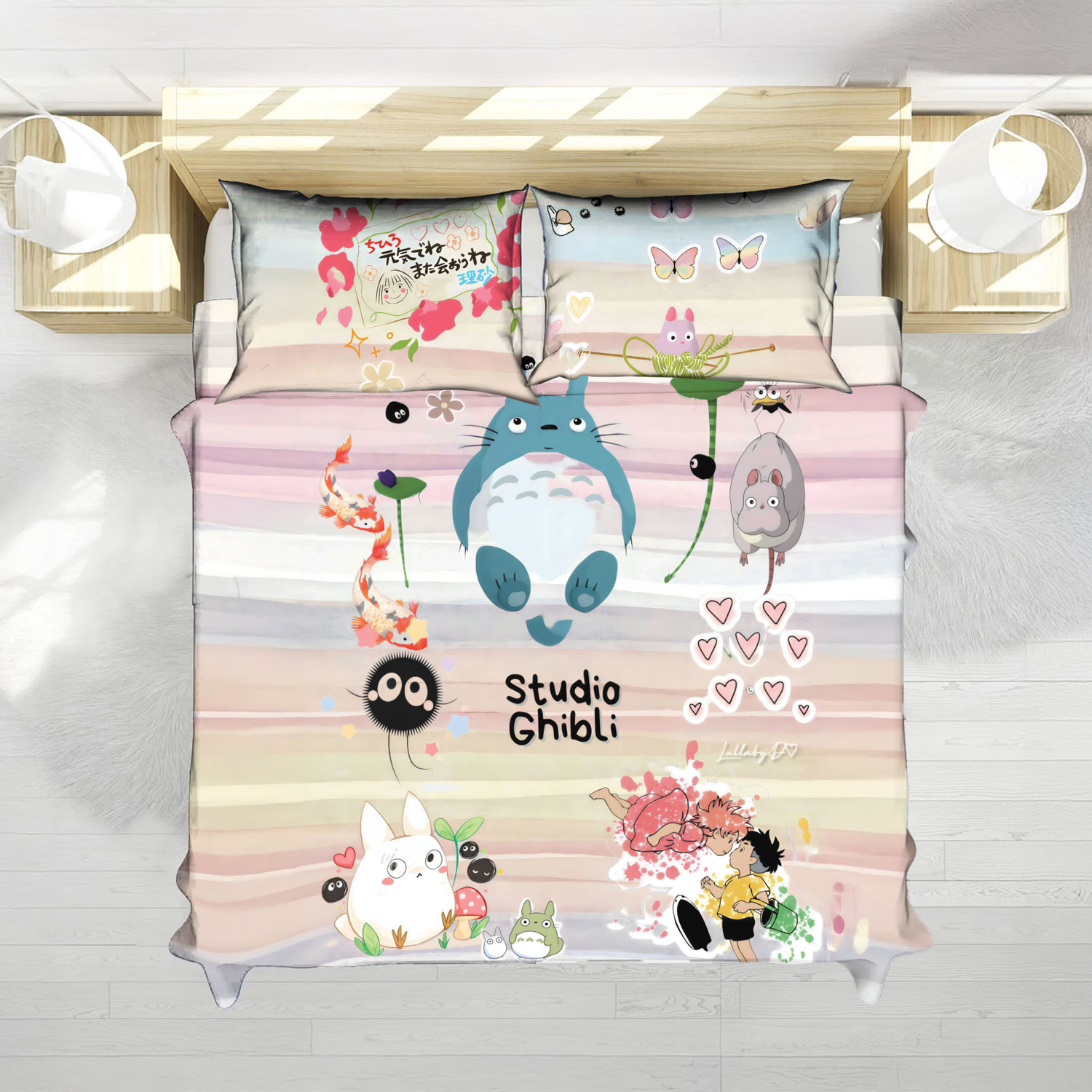 Studio Ghibli Pastel Rainbow Totoro & Friends Bed Set