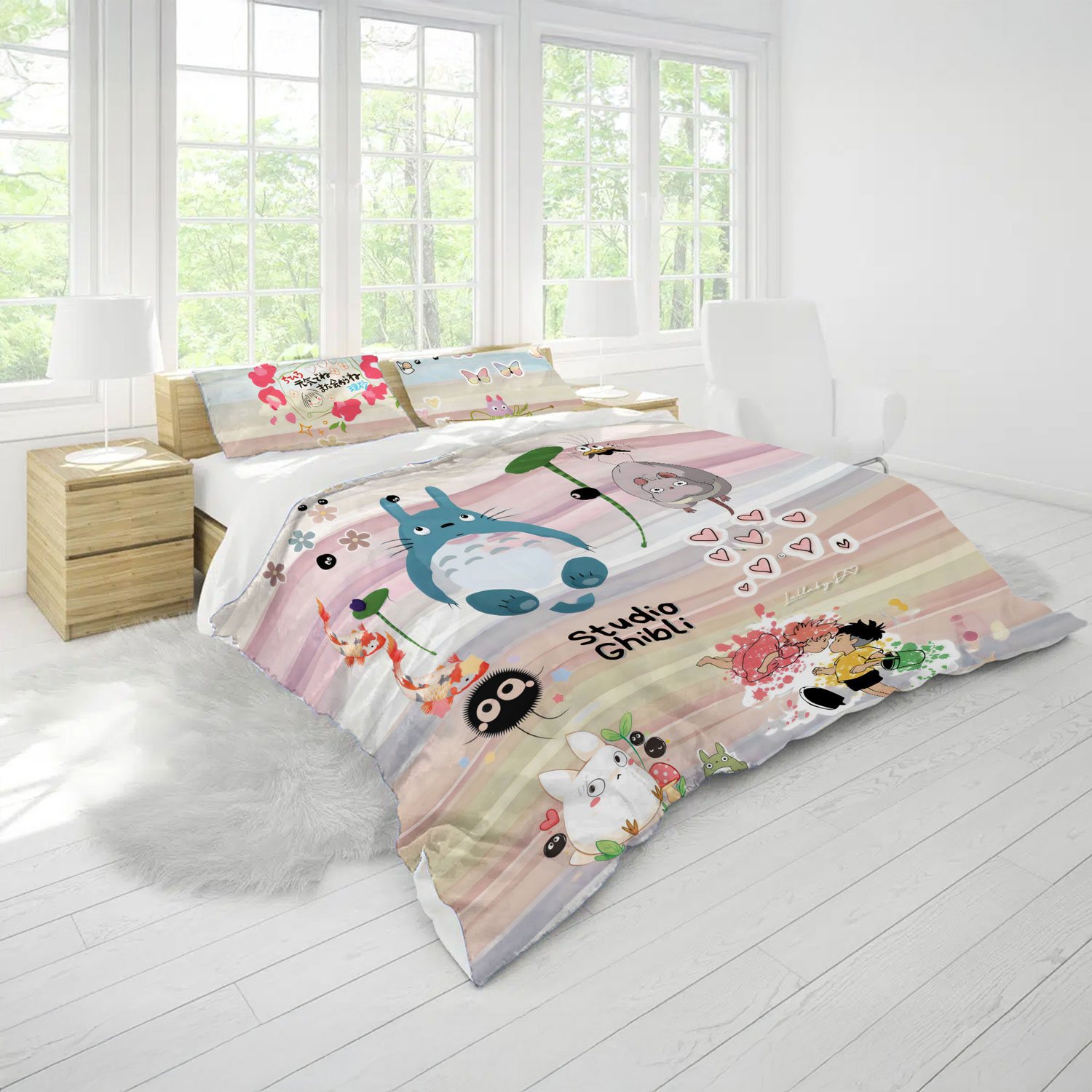 Studio Ghibli Pastel Rainbow Totoro & Friends Bed Set - Image 2