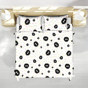 Studio Ghibli Soot Sprites Minimal White Pattern Bed Set