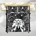 Studio Ghibli Totoro Black & White Forest Woodcut Bed Set