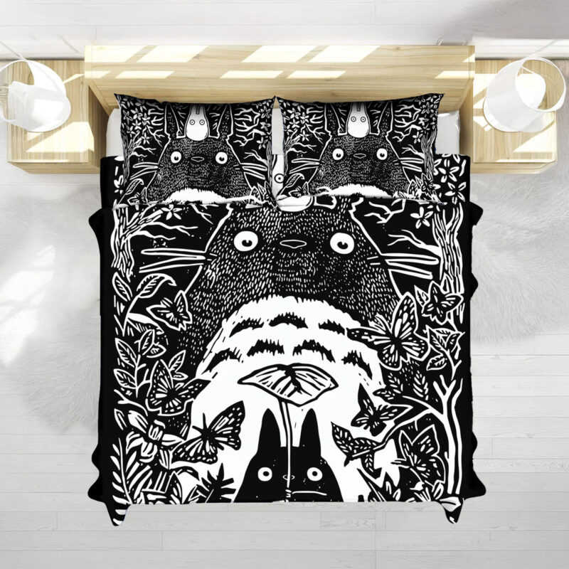 Studio Ghibli Totoro Black White Forest Woodcut Bed Set 4