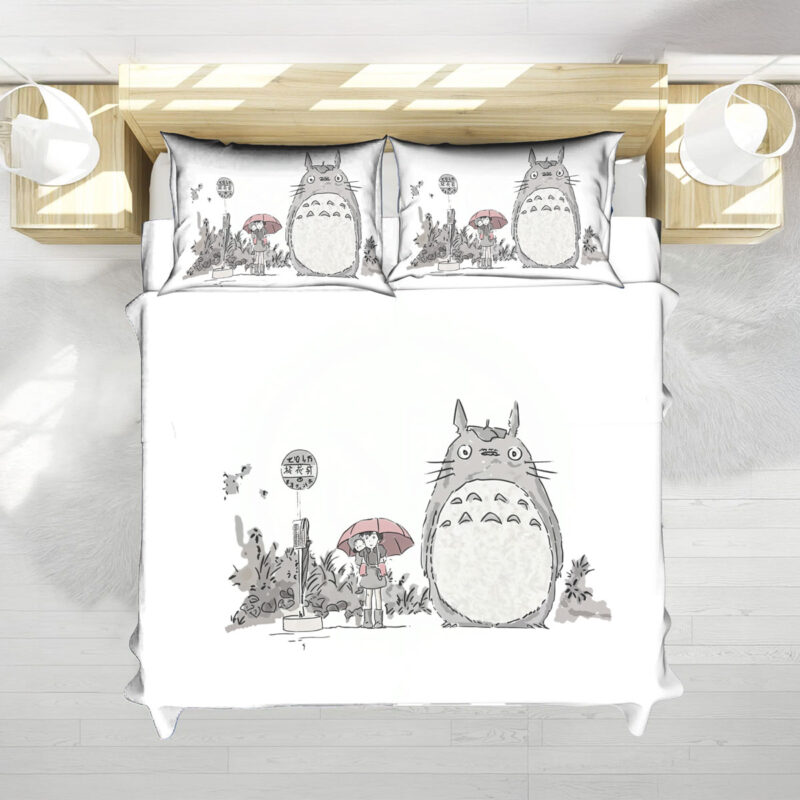 Studio Ghibli Totoro Bus Stop Minimal Sketch Bed Set 2