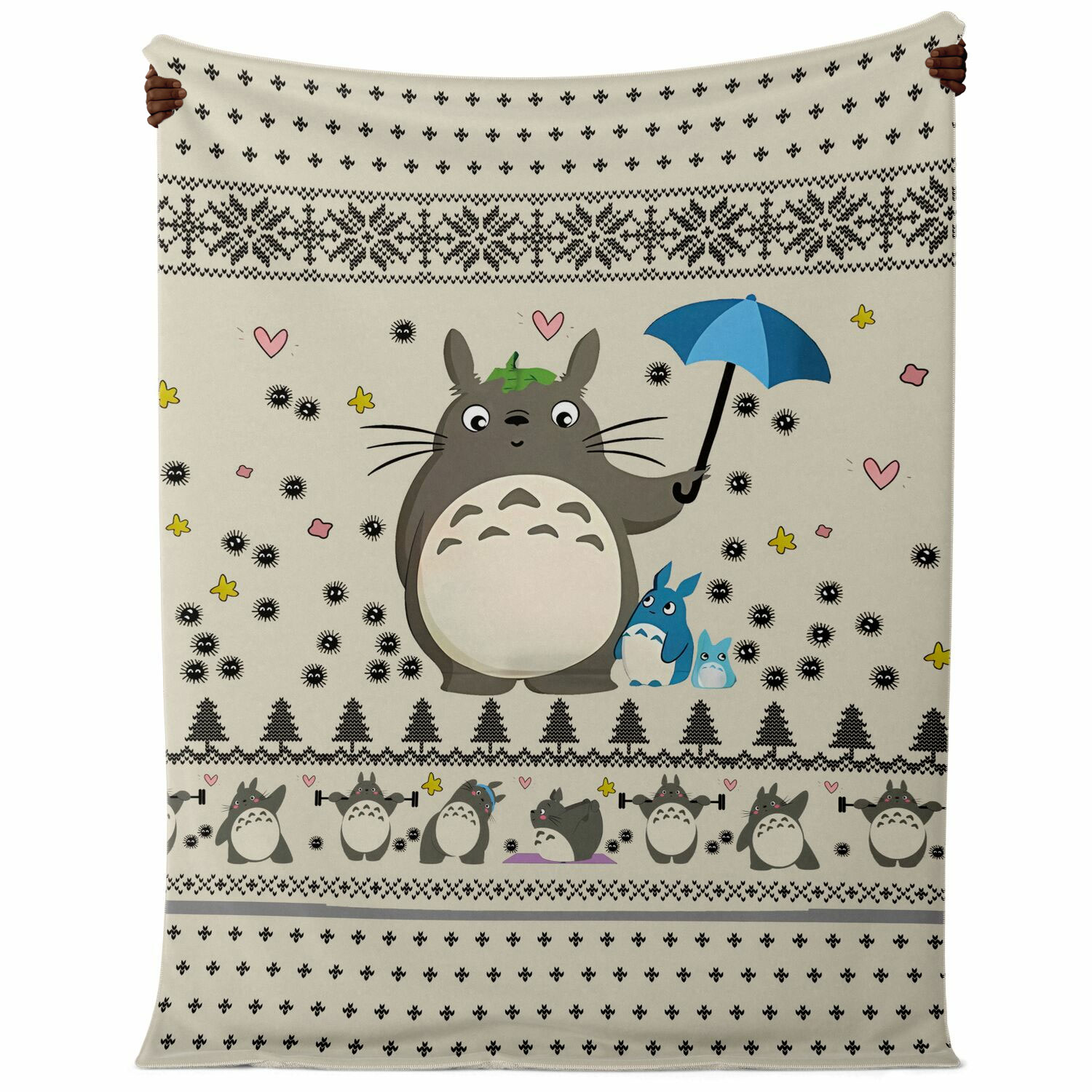 Studio Ghibli Totoro Nordic Fair Isle Pattern Sherpa Blanket - Image 5