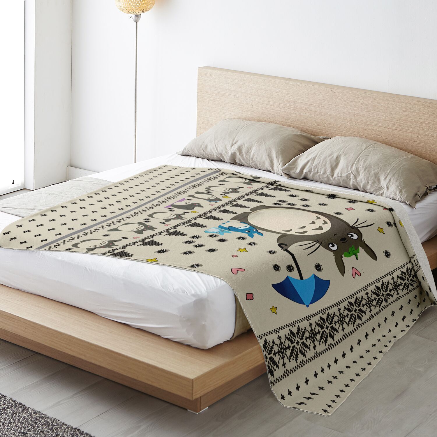 Studio Ghibli Totoro Nordic Fair Isle Pattern Sherpa Blanket - Image 3