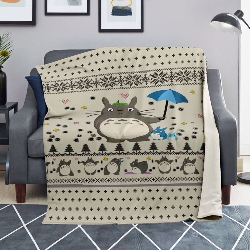 Studio Ghibli Totoro Nordic Fair Isle Pattern Sherpa Blanket 4