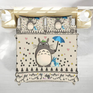 Studio Ghibli Totoro Umbrella Beige Cute Pattern Bed Set