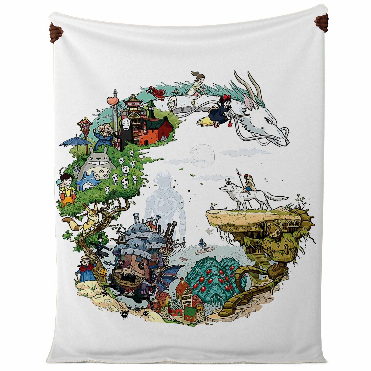 Studio Ghibli World Map Circle Illustration Sherpa-Style Blanket - Image 5
