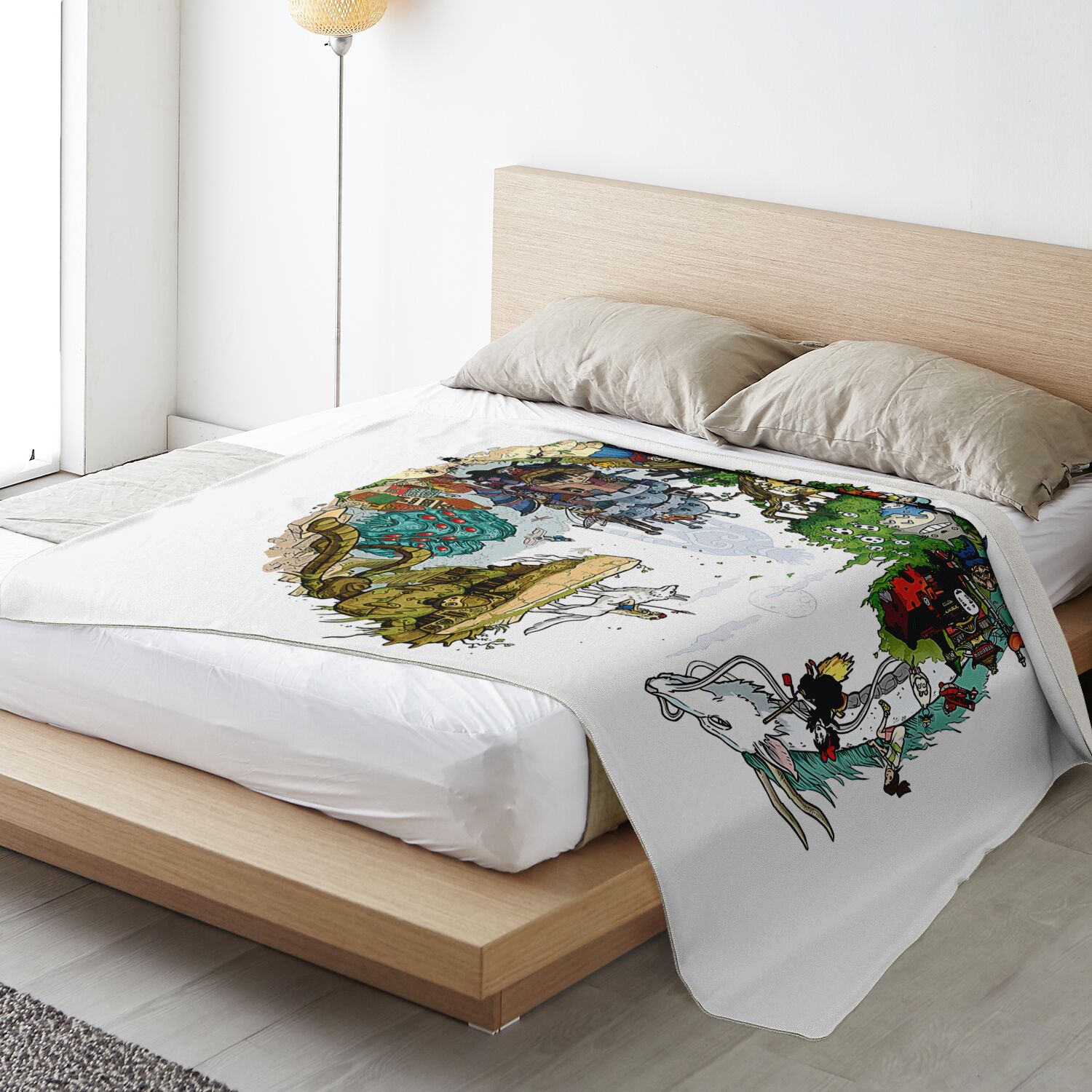 Studio Ghibli World Map Circle Illustration Sherpa-Style Blanket - Image 2