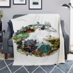 Studio Ghibli World Map Circle Illustration Sherpa-Style Blanket