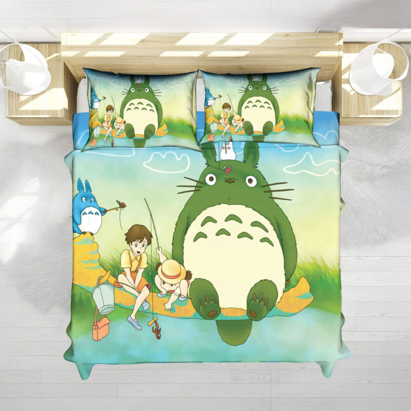 Totoro Lakeside Fishing Adventure Pastel Bedding Set 3