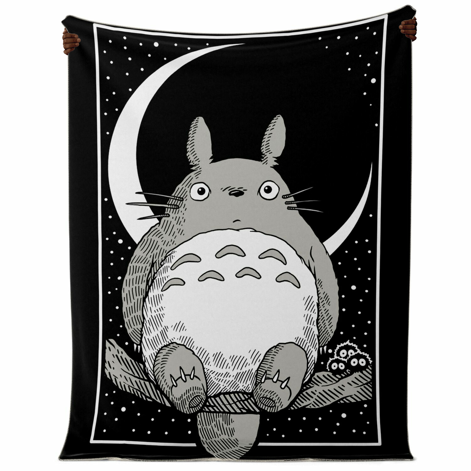 Totoro Moonlit Monochrome Sherpa-Style Blanket