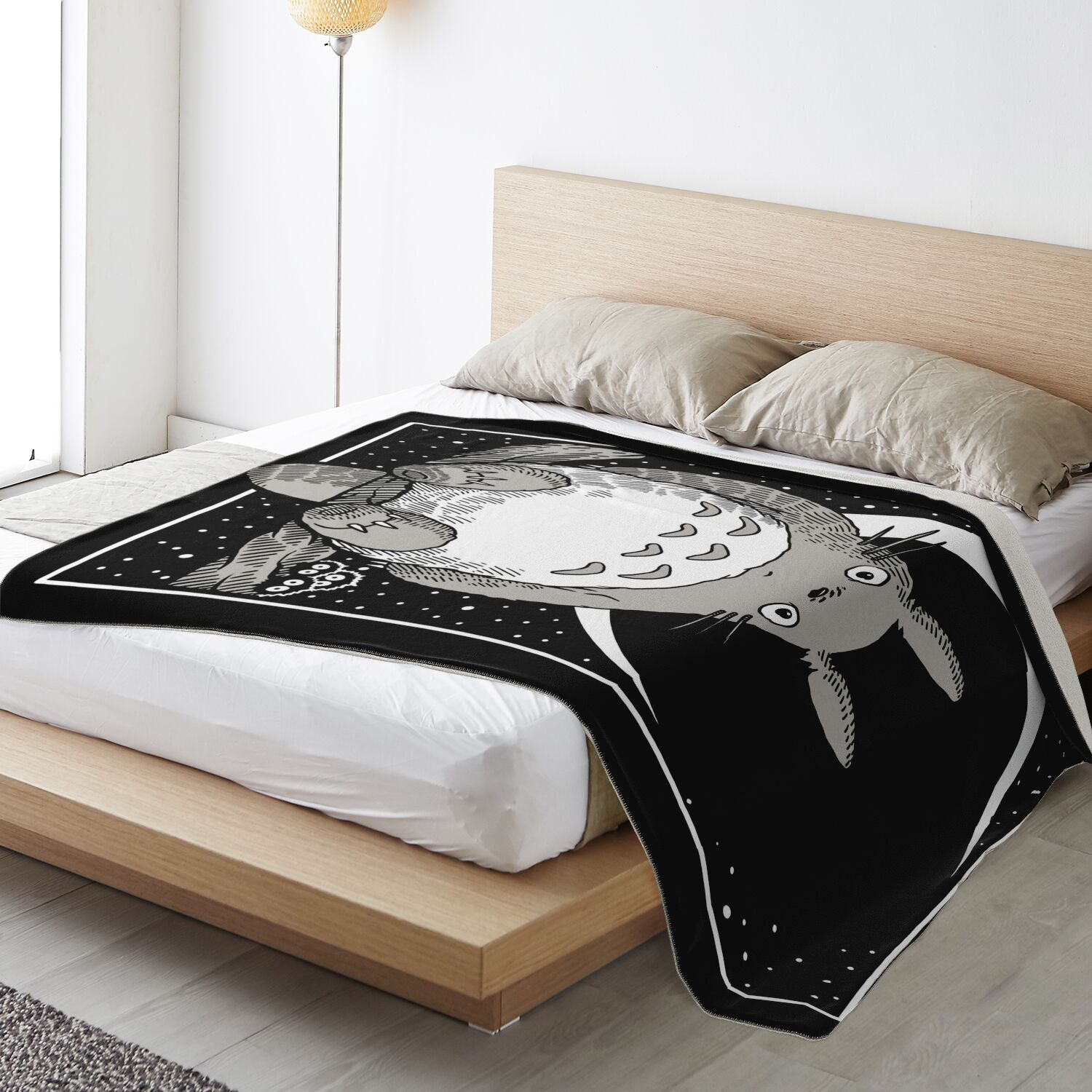Studio Ghibli Totoro Moonlit Monochrome Sherpa-Style Blanket - Image 3