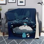 Totoro Night Silhouette Floral Glow Sherpa-Style Blanket
