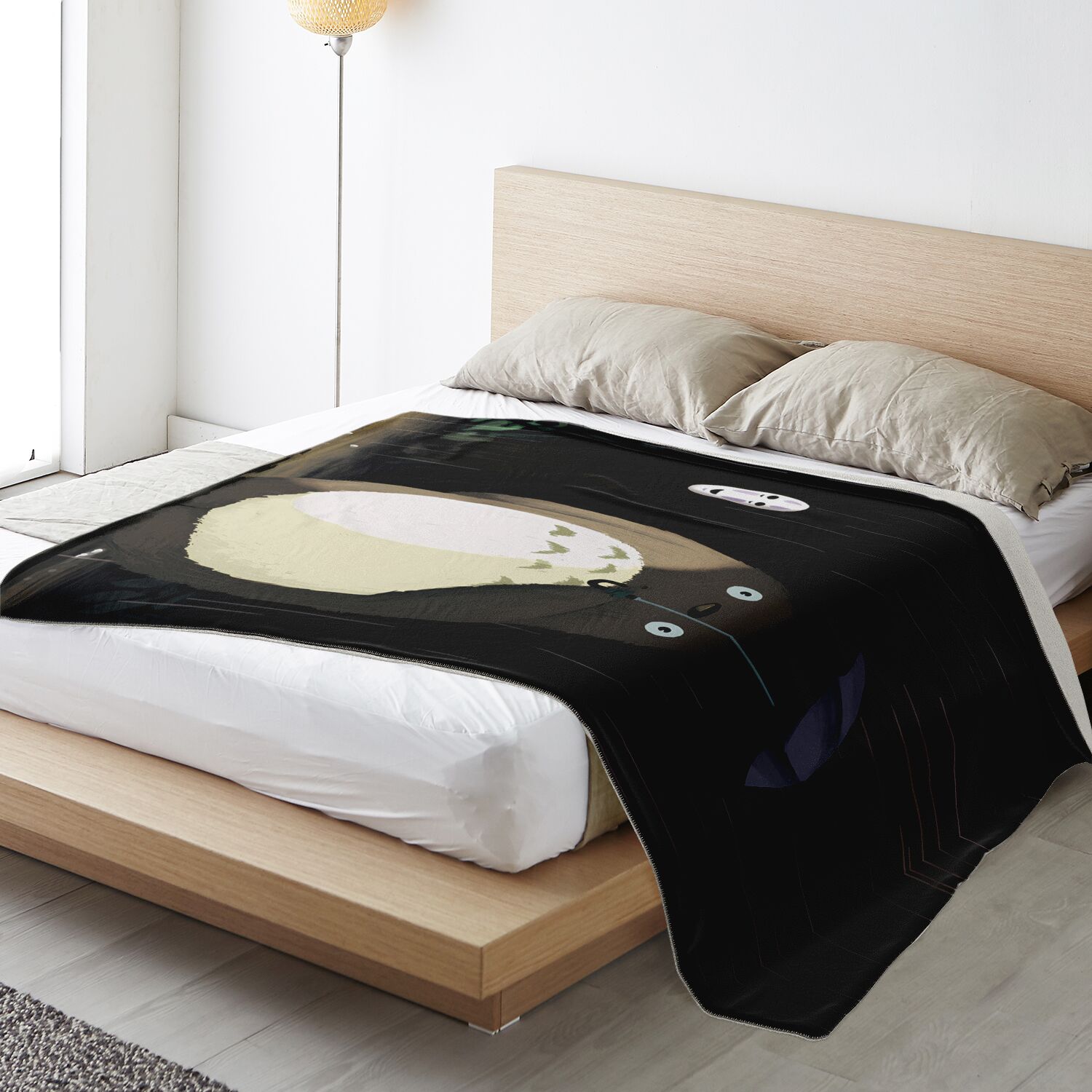 Totoro Rainy Night No-Face Minimalist Poster Sherpa-Style Blanket - Image 3