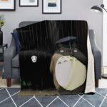 Totoro Rainy Night No-Face Minimalist Poster Sherpa-Style Blanket