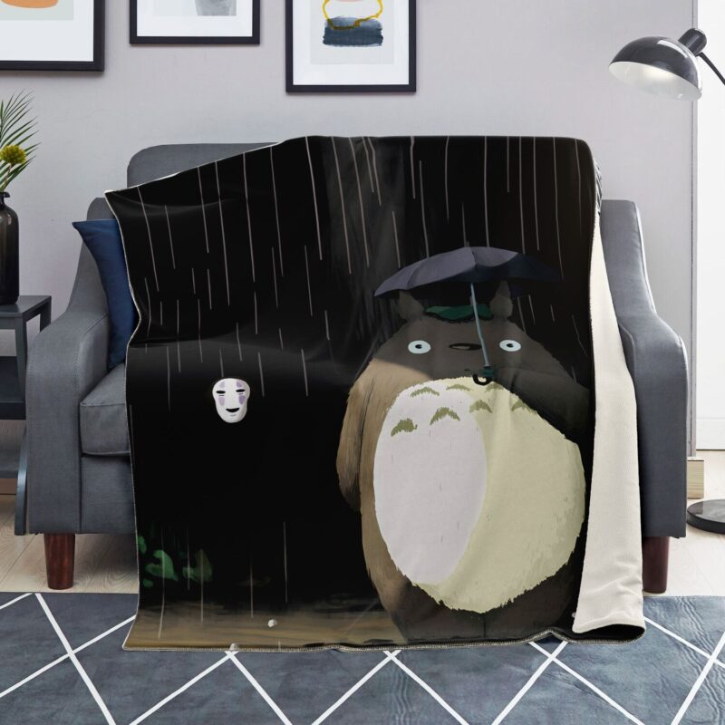 Totoro Rainy Night No Face Minimalist Poster Sherpa Style Blanket 3