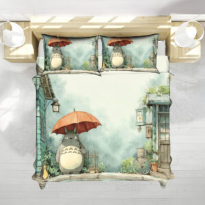 Totoro Umbrella Rainy Day Scene Studio Ghibli Bed Set